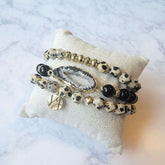 Camila Onyx and Dalmatian Jasper Geode Leopard Set of 3 Beaded Bracelets